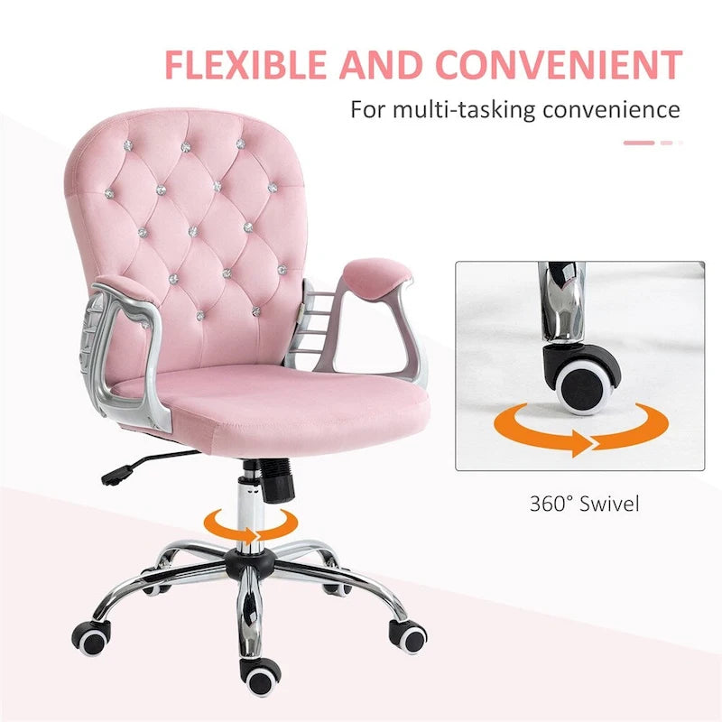 Chaise de bureau à domicile réglable en hauteur en velours avec accoudoirs rembourrés et roulettes