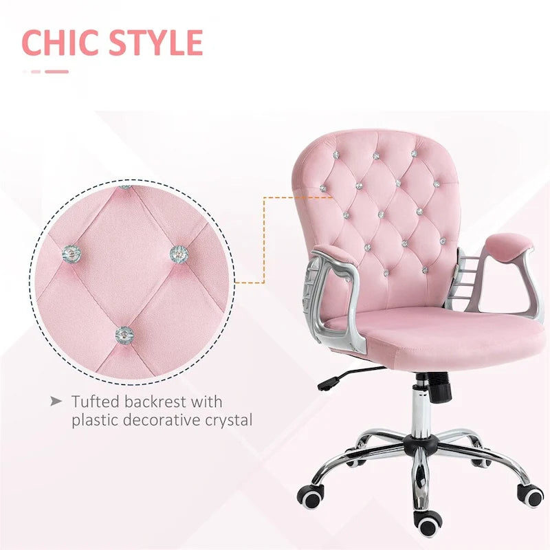 Chaise de bureau à domicile réglable en hauteur en velours avec accoudoirs rembourrés et roulettes