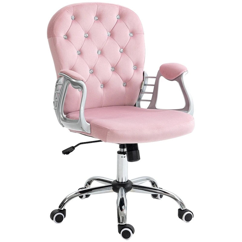 Chaise de bureau à domicile réglable en hauteur en velours avec accoudoirs rembourrés et roulettes