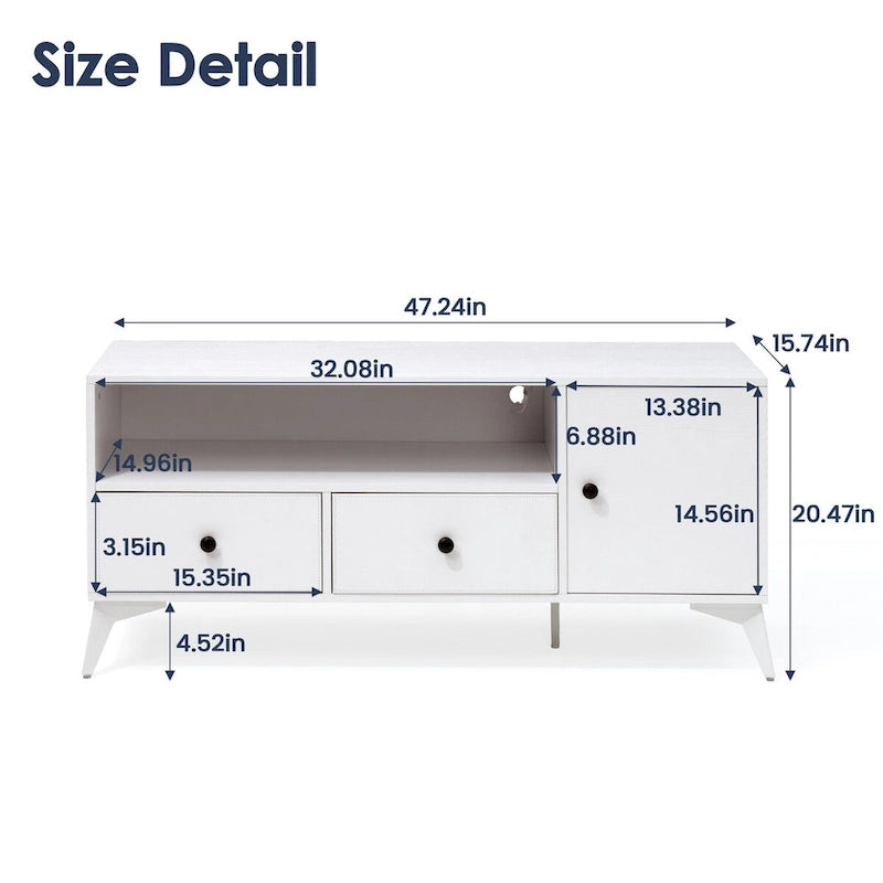 Meuble TV avec lumière LED RGB, 2 tiroirs et armoire - 120 cm