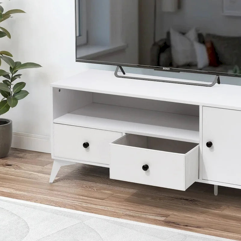 Meuble TV avec lumière LED RGB, 2 tiroirs et armoire - 120 cm