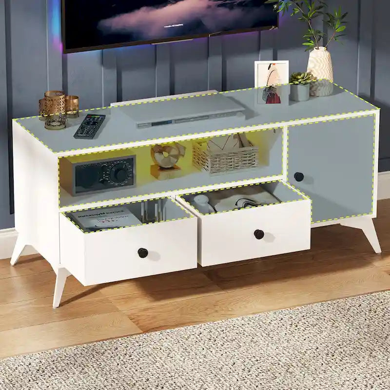 Meuble TV avec lumière LED RGB, 2 tiroirs et armoire - 120 cm