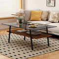 Table basse rectangulaire en verre trempé avec pieds en métal