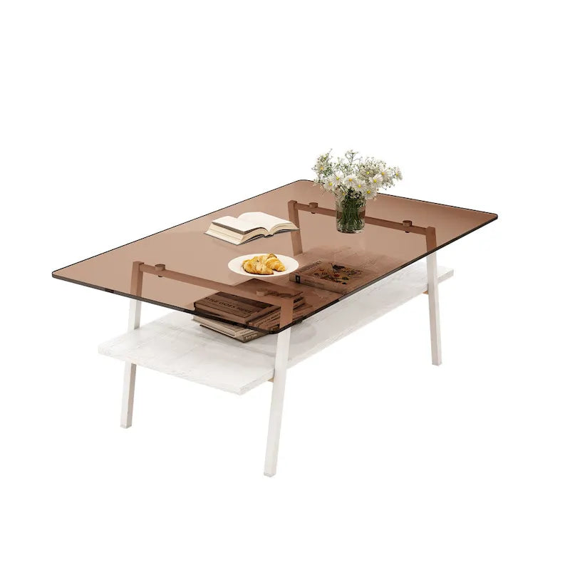 Table basse rectangulaire en verre trempé avec pieds en métal