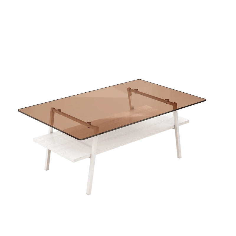 Table basse rectangulaire en verre trempé avec pieds en métal