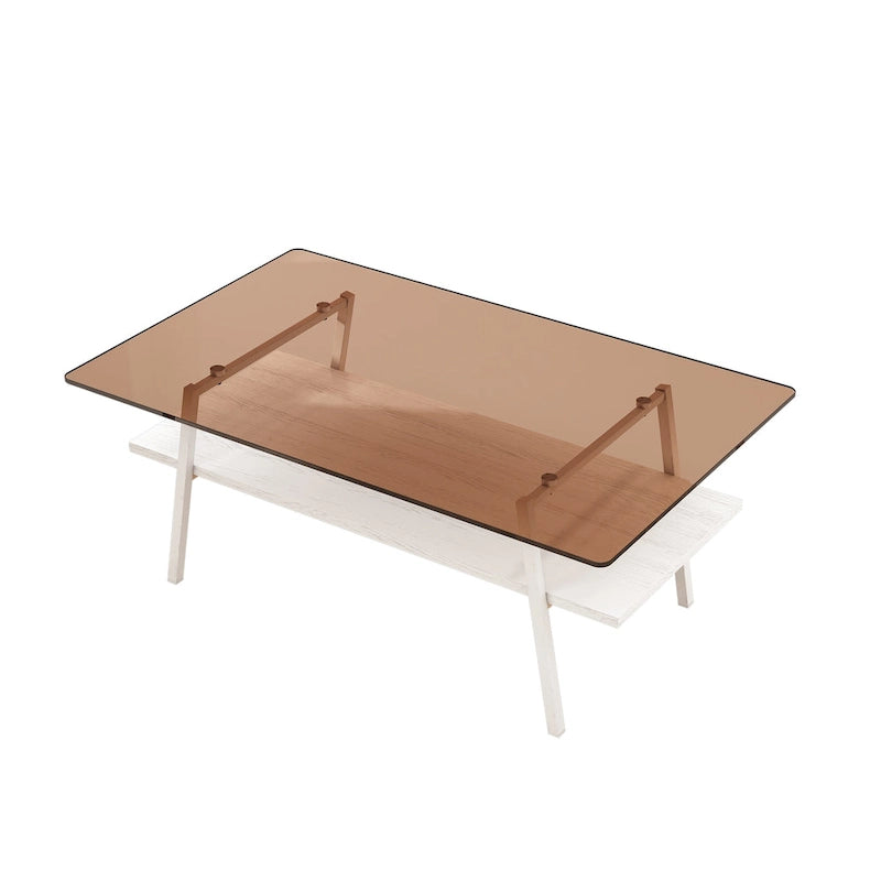 Table basse rectangulaire en verre trempé avec pieds en métal