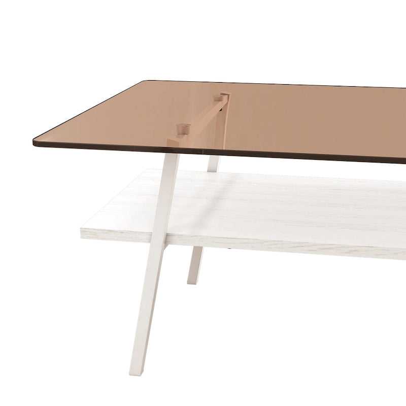 Table basse rectangulaire en verre trempé avec pieds en métal