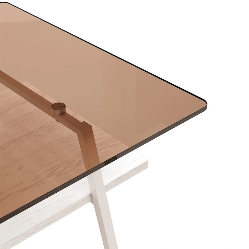 Table basse rectangulaire en verre trempé avec pieds en métal