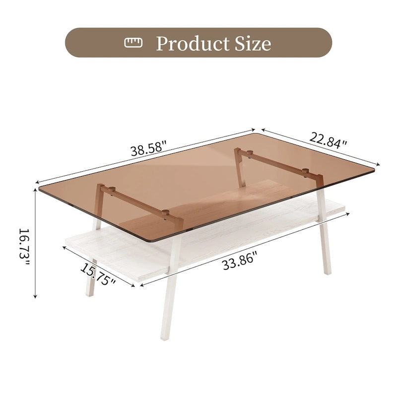 Table basse rectangulaire en verre trempé avec pieds en métal