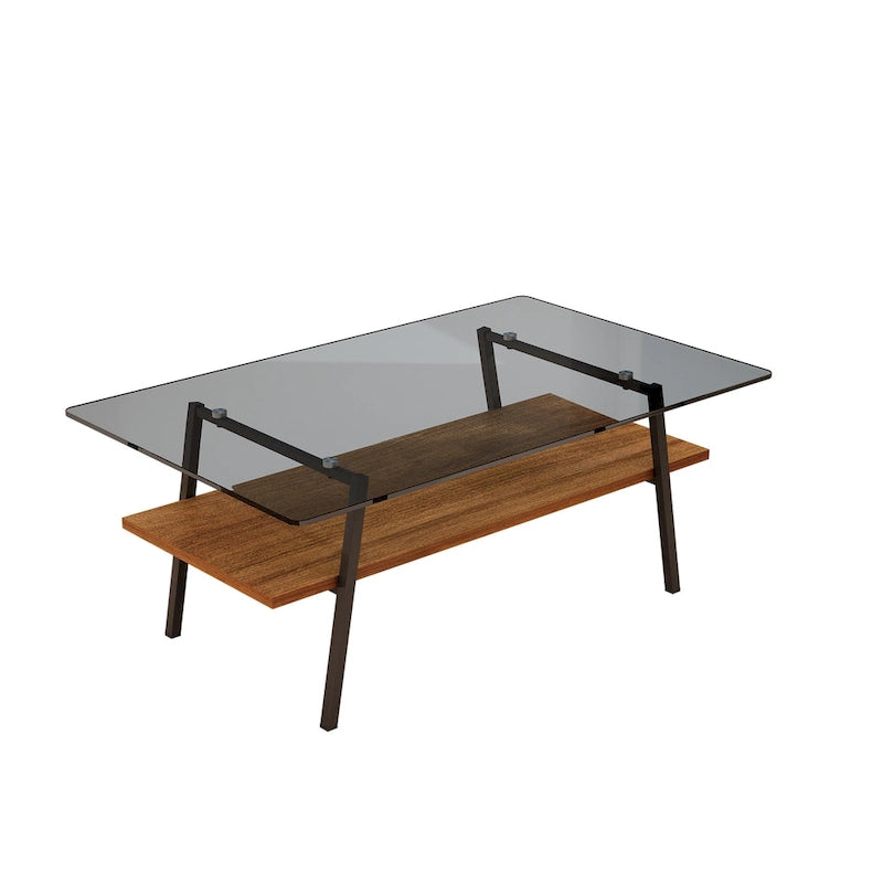 Table basse rectangulaire en verre trempé avec pieds en métal