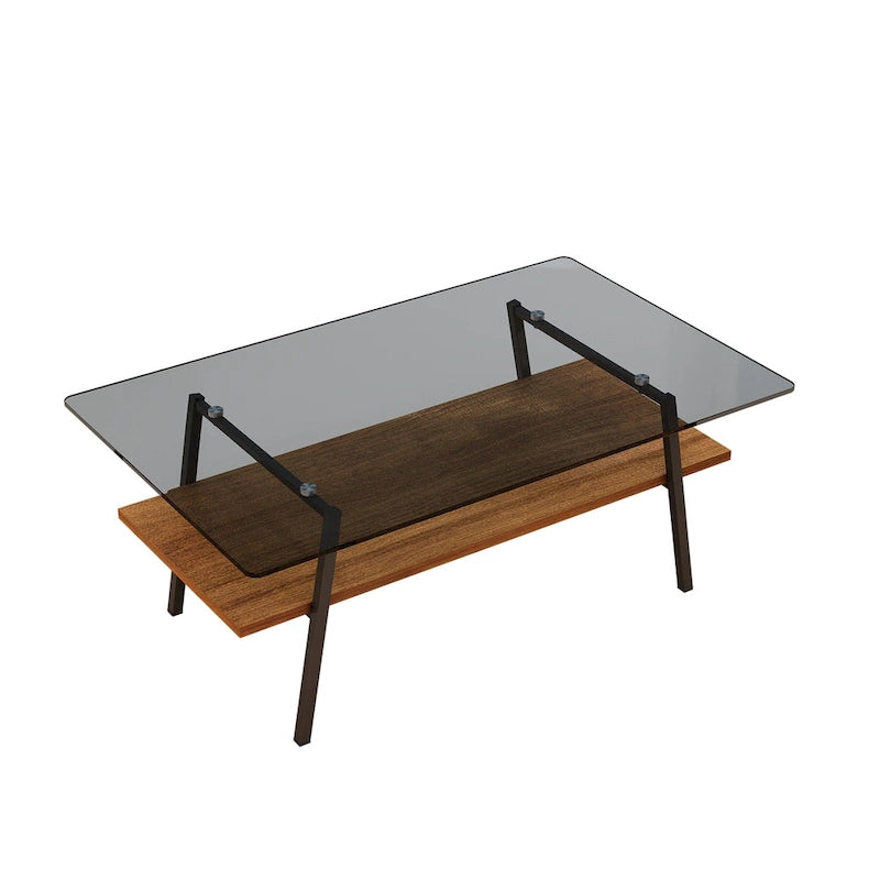Table basse rectangulaire en verre trempé avec pieds en métal