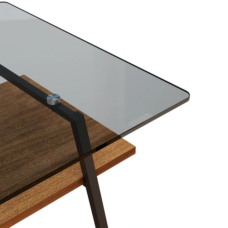 Table basse rectangulaire en verre trempé avec pieds en métal