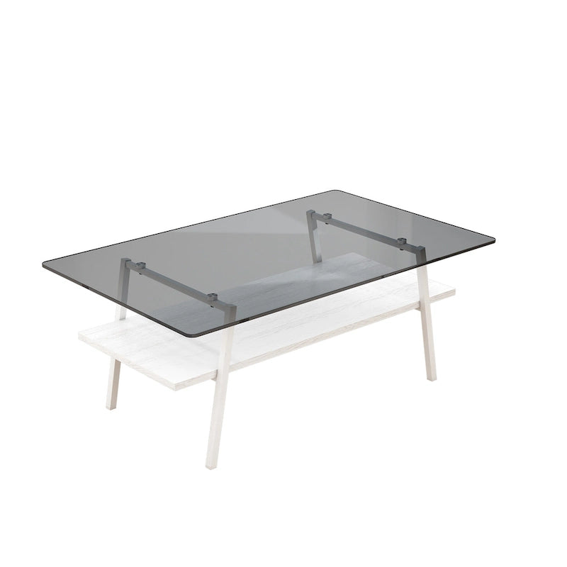 Table basse rectangulaire en verre trempé avec pieds en métal
