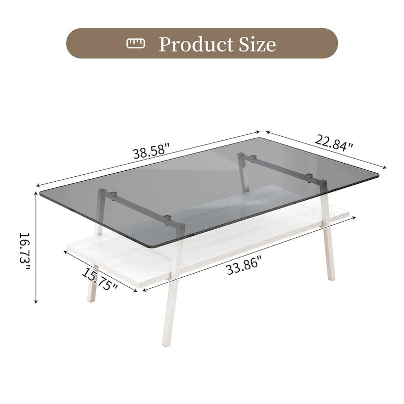 Table basse rectangulaire en verre trempé avec pieds en métal