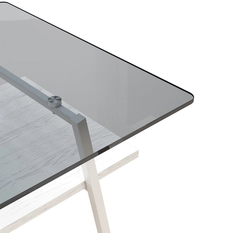 Table basse rectangulaire en verre trempé avec pieds en métal