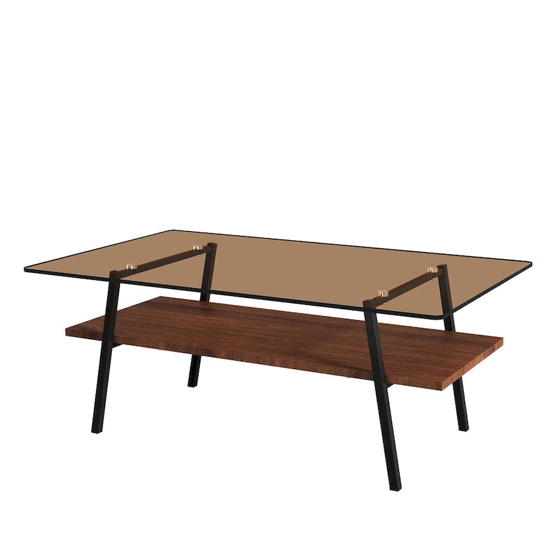 Table basse rectangulaire en verre trempé avec pieds en métal