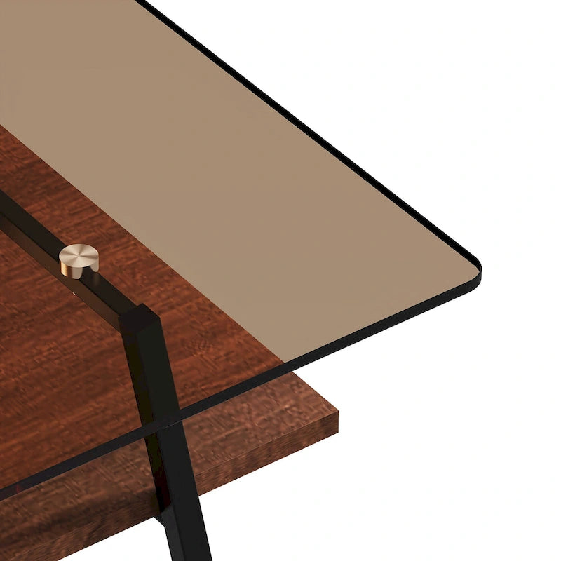 Table basse rectangulaire en verre trempé avec pieds en métal