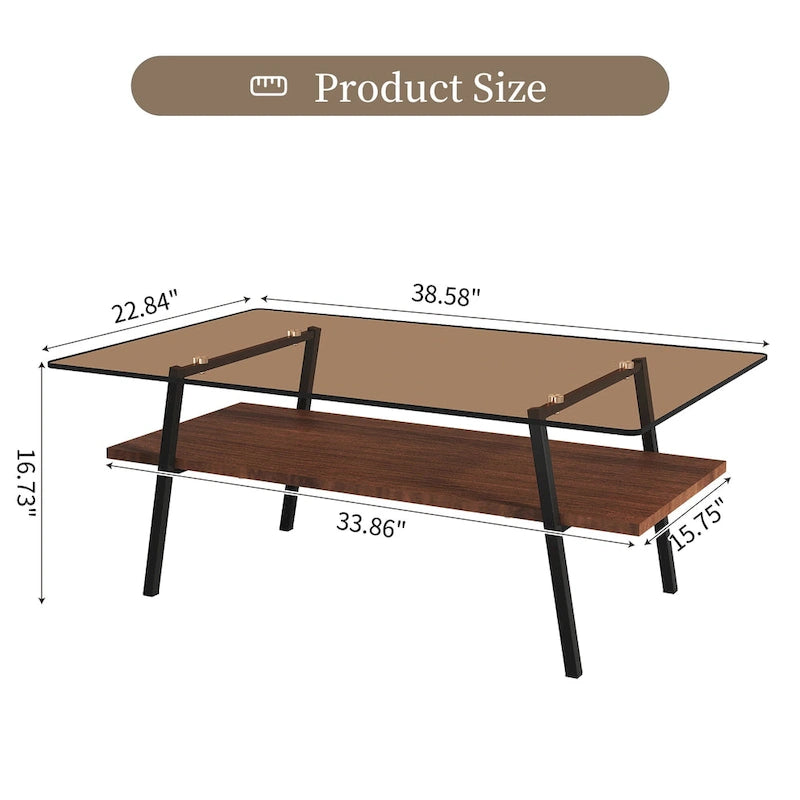 Table basse rectangulaire en verre trempé avec pieds en métal