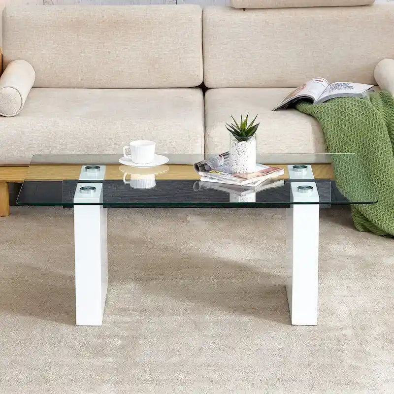Table basse moderne minimaliste en verre trempé