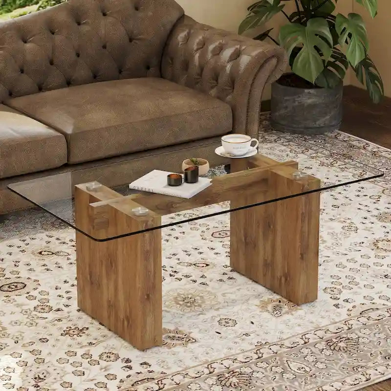 Table basse moderne minimaliste en verre trempé