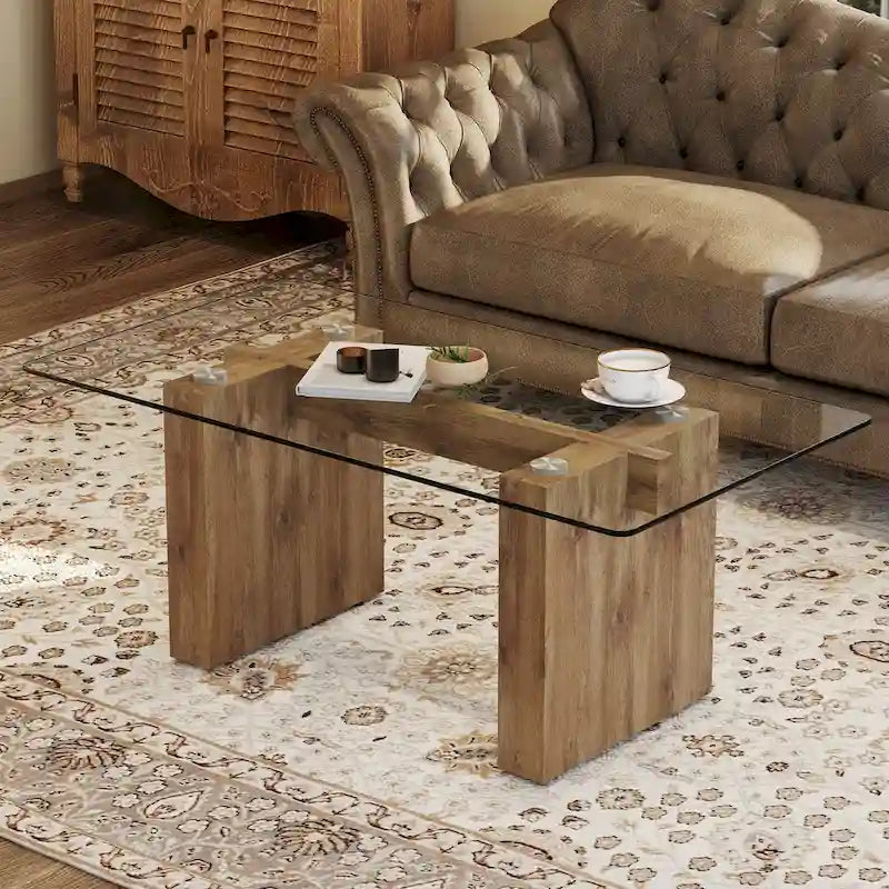 Table basse moderne minimaliste en verre trempé