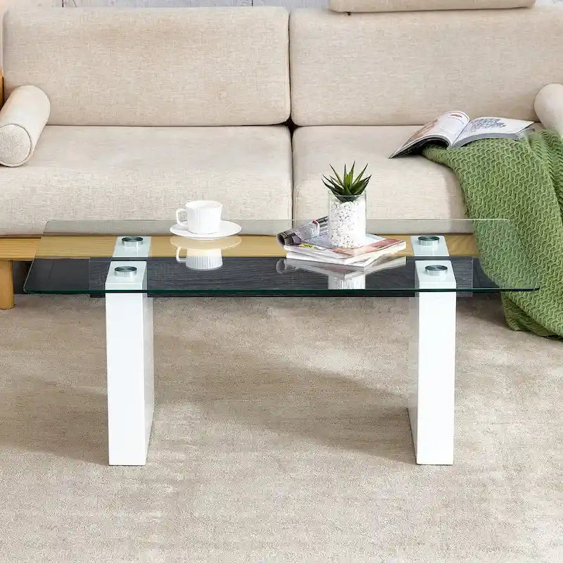 Table basse moderne minimaliste en verre trempé