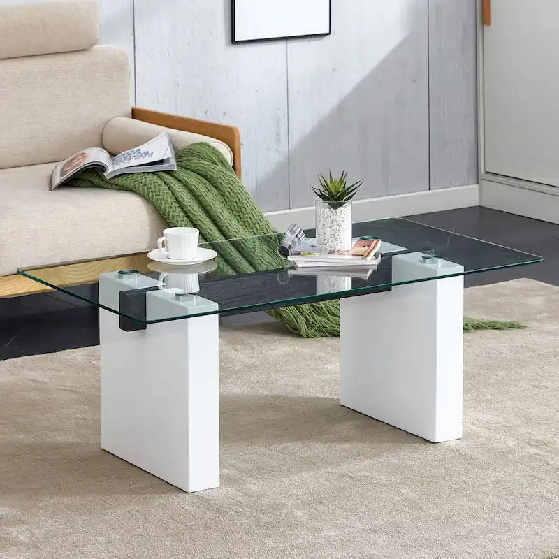 Table basse moderne minimaliste en verre trempé
