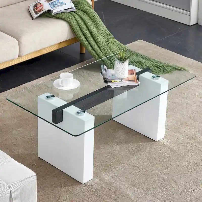 Table basse moderne minimaliste en verre trempé