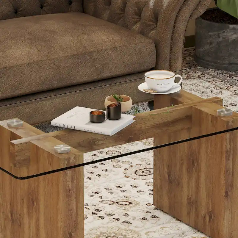 Table basse moderne minimaliste en verre trempé