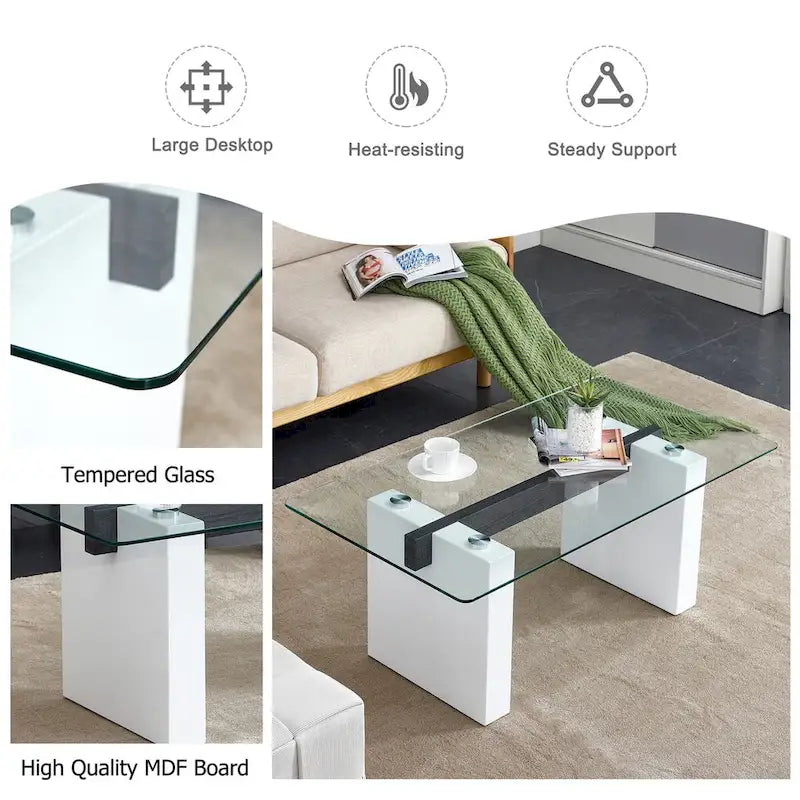 Table basse moderne minimaliste en verre trempé
