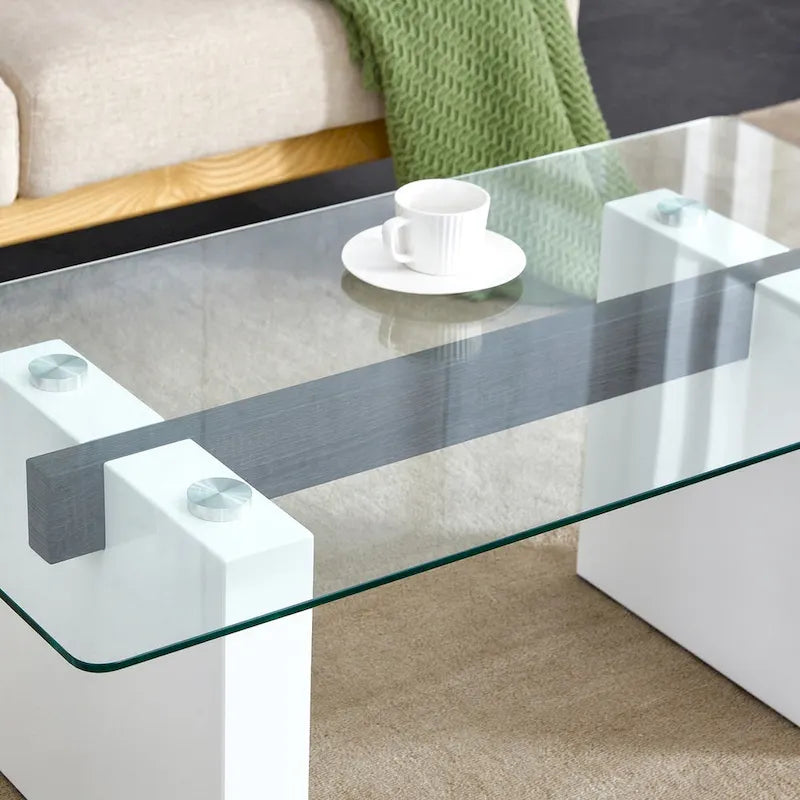 Table basse moderne minimaliste en verre trempé