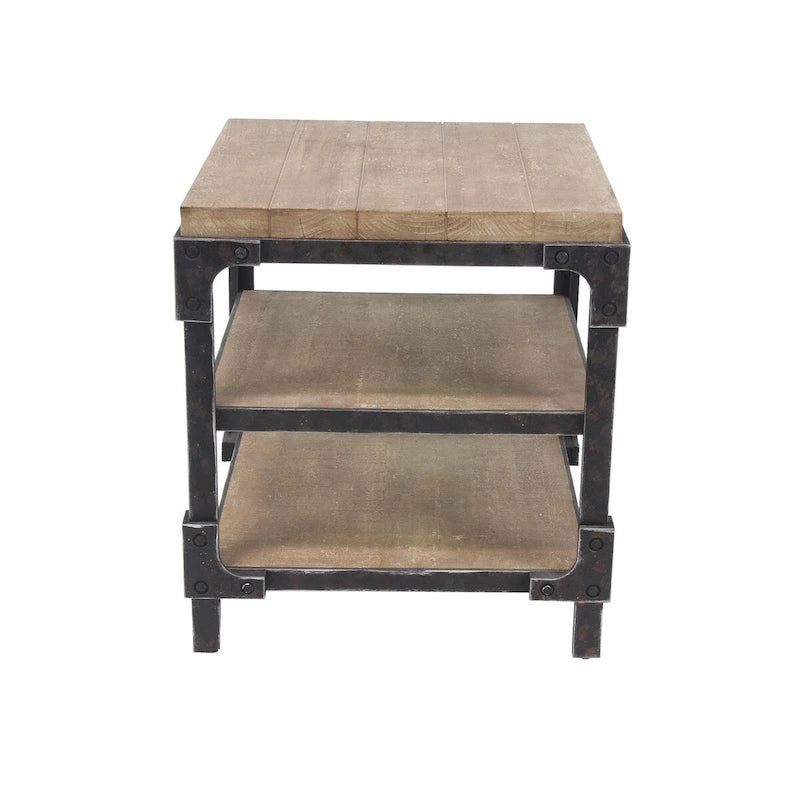 Table d'appoint/de chevet/de bout 2 étagères en bois – Marron