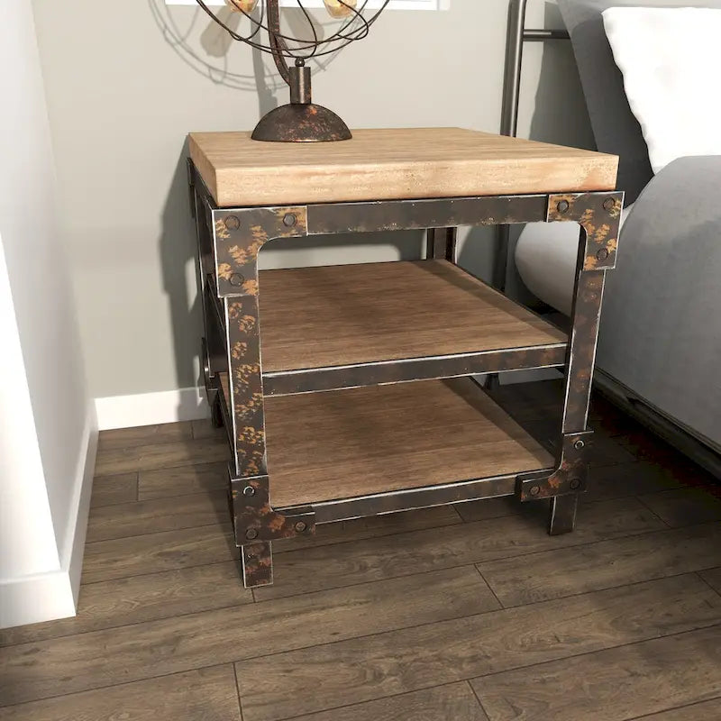 Table d'appoint/de chevet/de bout 2 étagères en bois – Marron