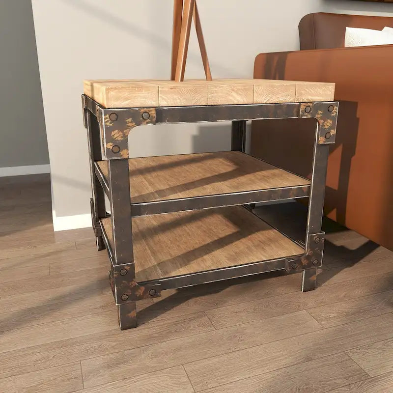 Table d'appoint/de chevet/de bout 2 étagères en bois – Marron