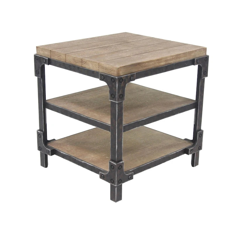 Table d'appoint/de chevet/de bout 2 étagères en bois – Marron