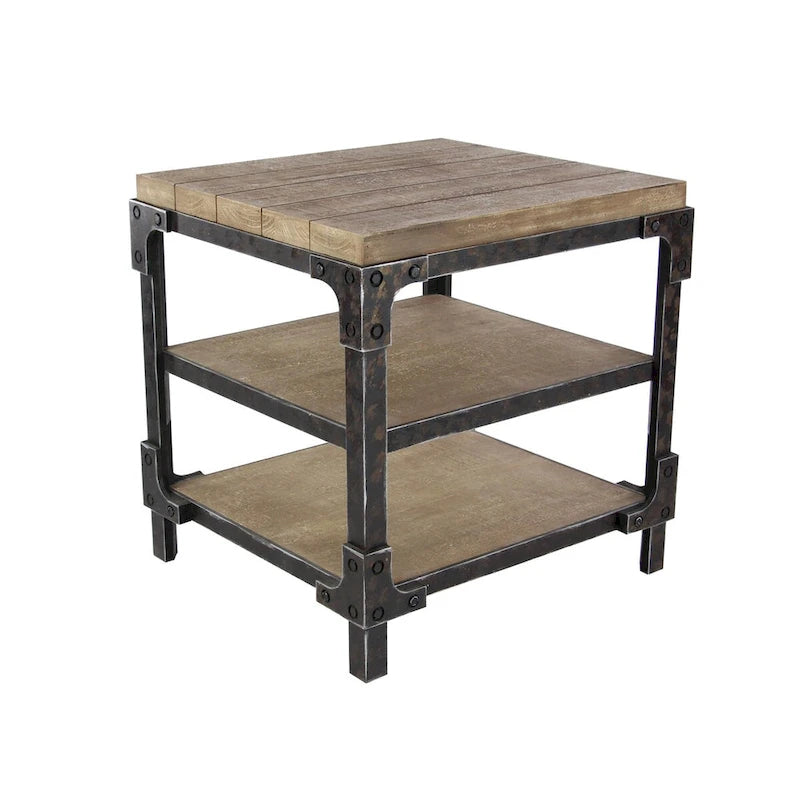 Table d'appoint/de chevet/de bout 2 étagères en bois – Marron