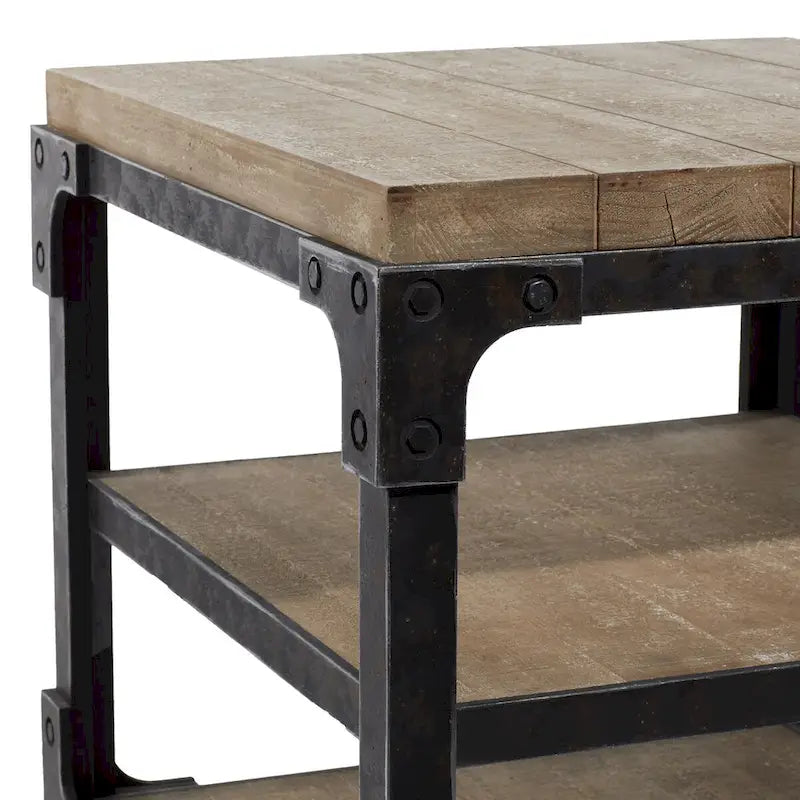 Table d'appoint/de chevet/de bout 2 étagères en bois – Marron
