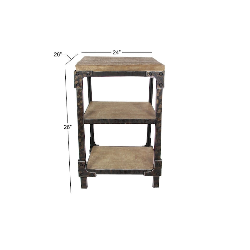 Table d'appoint/de chevet/de bout 2 étagères en bois – Marron