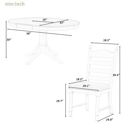 5-Piece Vintage Wood Extendable Dining Table Sets with 4 Upholstered Dining Chairs - ModernLuxe