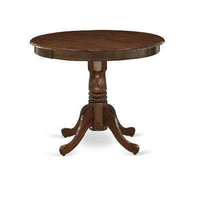 HomeStock 3-Piece Antique Walnut Finish Solid Wood Top - Round Upholstered Dining Room Set - Seats 4