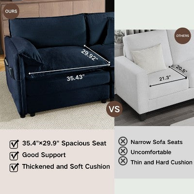 GDFStudio Jorah Modular 2 Piece Chenille Upholstered Sofa Set with 3 Pillows and Storage Pockets