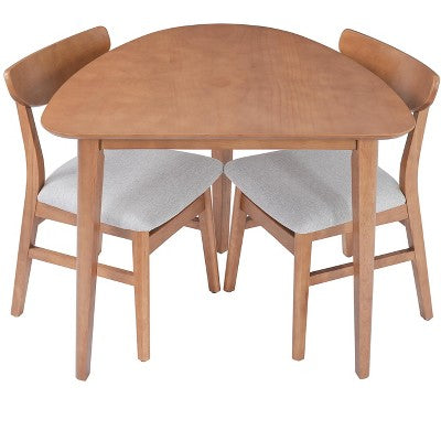 3-Piece Modern Dining Table Set, Triangular Side Table & 2 Curved Wood Chairs for Small Living Room Kitchen Studio - ModernLuxe