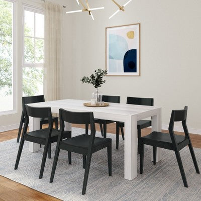 Plank+Beam 72 Modern Solid Wood Dining Table Set, Black Wirebrush, + 6 Chairs