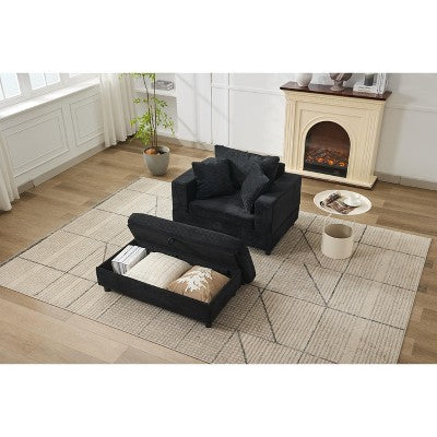 Chaise Lounge with Removable Ottoman, Corduroy Upholstered Armchair Accent Chair Sleeper Sofa Chair - ModernLuxe