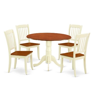 Round Dining Set 5Pc Antique Table & Chairs - 42 Inch Round Table, Vertical Slatted Design