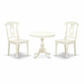 3-Piece Linen White Finish Solid Wood Top - Dining Room Set - Seats 4