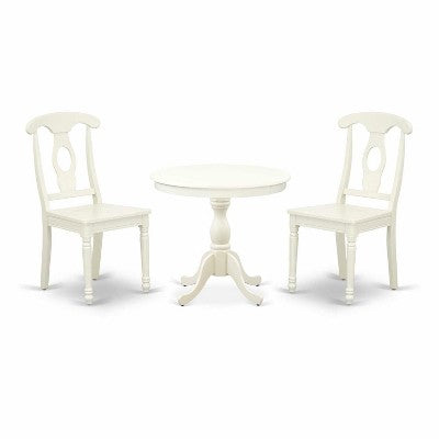 3-Piece Linen White Finish Solid Wood Top - Dining Room Set - Seats 4