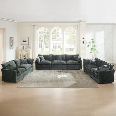 GDFStudio Kelsen Mid-century Modern 3 Piece Chenille Upholstered Sofa Set with Pillows