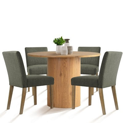 5-Piece Round Dining Table Set & 4 Upholstered Chairs, Modern Wood Pedestal Table Set for Kitchen, Breakfast Nook or Dining Room-Panipeachy
