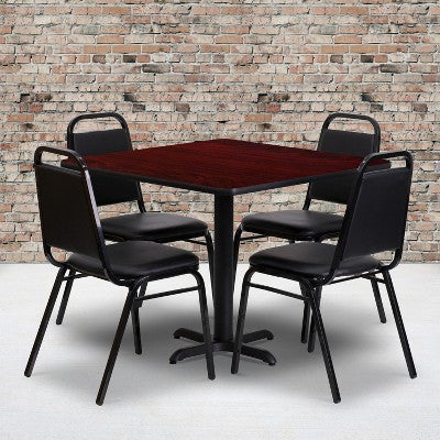 Flash Furniture 36 Square Laminate Table Set with X-Base and 4 Trapezoidal Back Banquet Chairs
